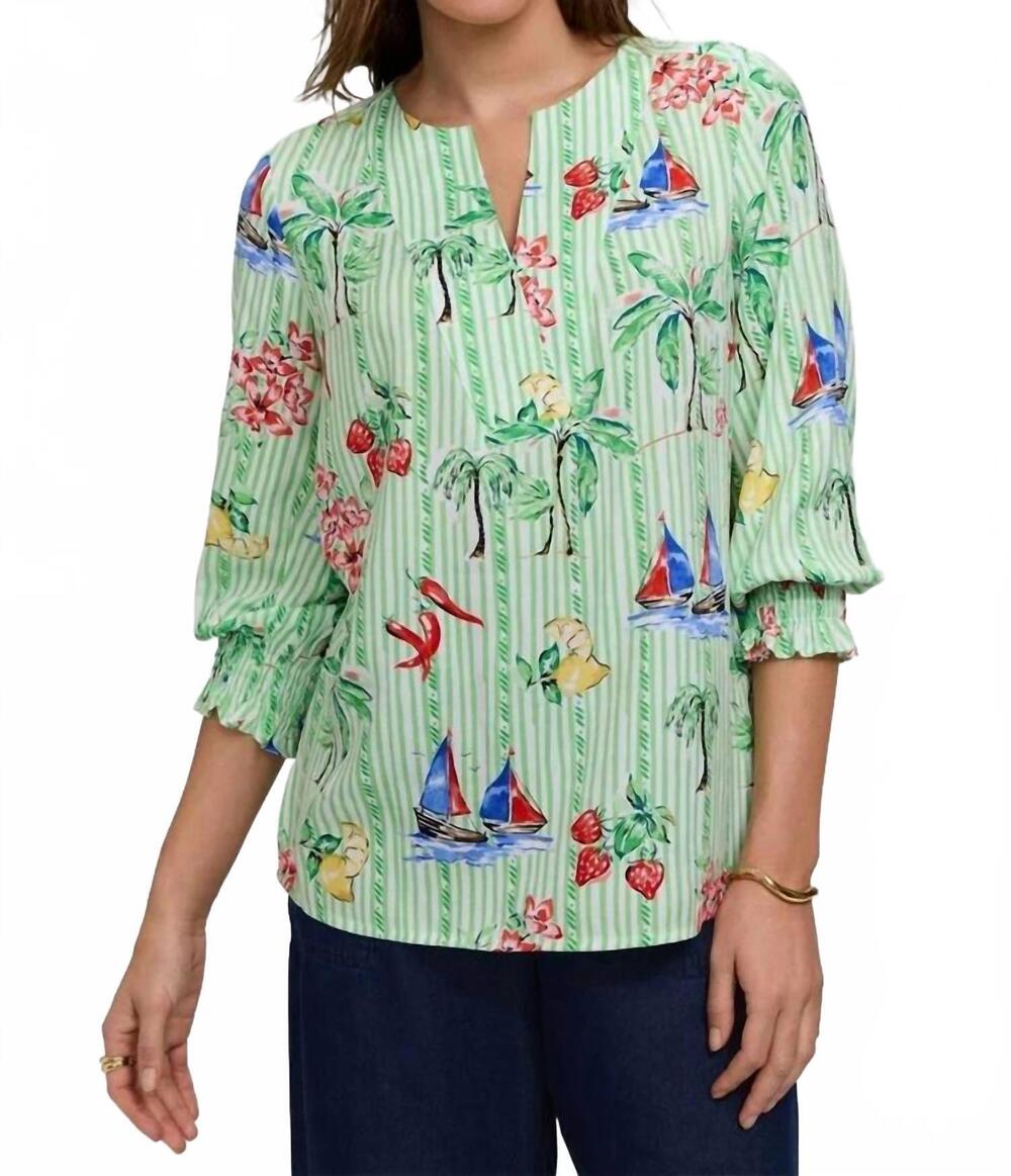 NEW FOXCROFT alica three quarter sleeve recess stripe shirt in green multi